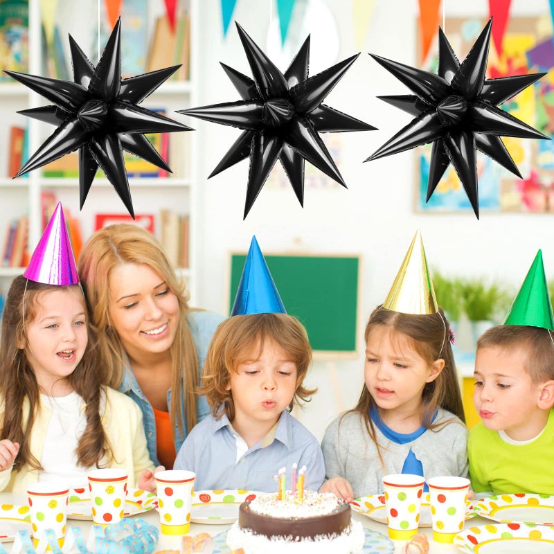 TOTAFAM 60 Pcs Black Star Balloons Explosion 12 Point Foil Cone Balloons Magic Starburst Balloon Large for Wedding Anniversary Backdrop Birthday Party Decorations - Image 3